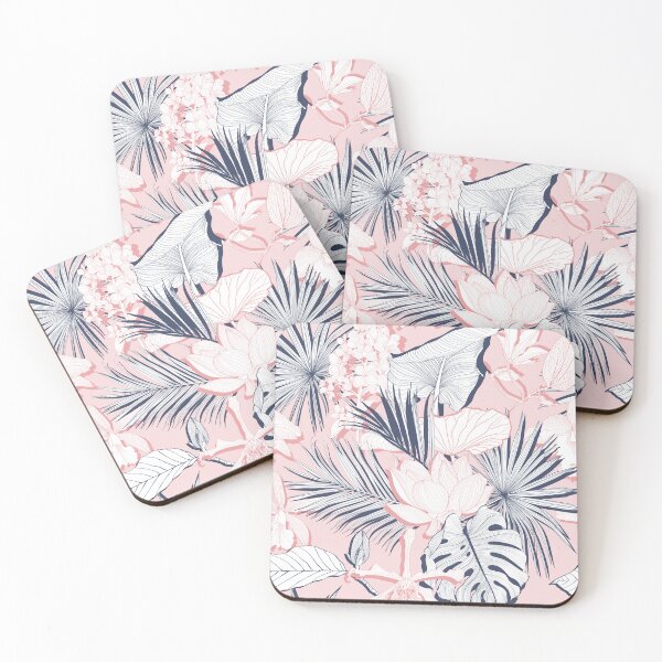 Item preview, Large flowers, buds and leaves, lotus, orchid on a vintage abstract style in pink blue color. designed and sold by MatyKotiv.