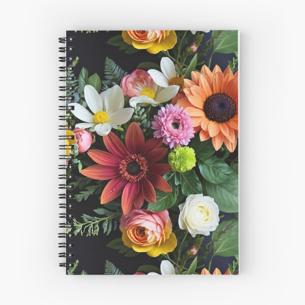 Item preview, Bright and colorful floral arrangement with various blooms and foliage on a dark background designed and sold by Giuseppe Cammino.