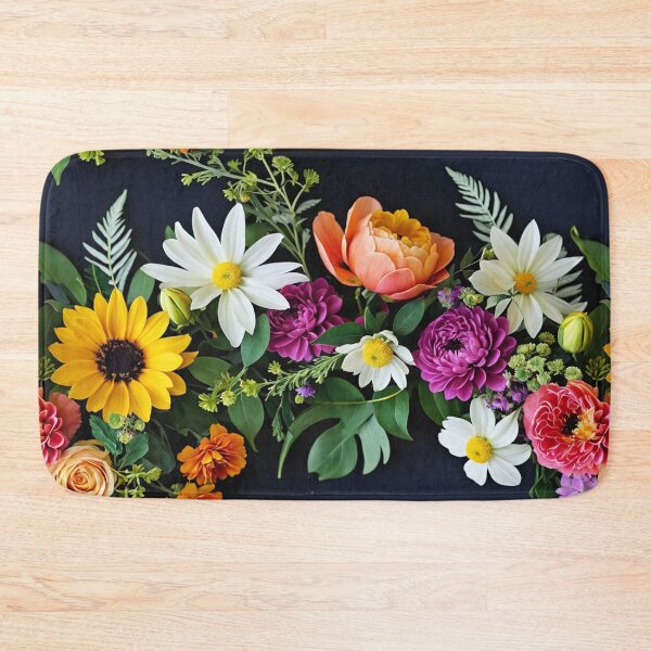 Item preview, Bright and colorful floral arrangement with various blooms and foliage on a dark background designed and sold by Giuseppe Cammino.