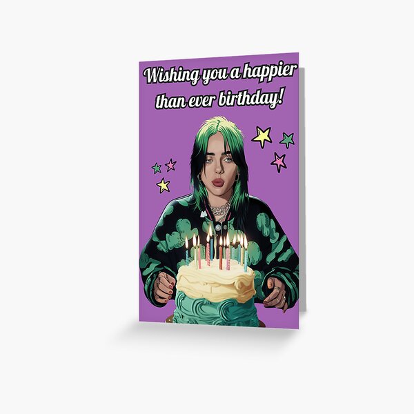Vista previa del artículo con la obra «Tarjeta de cumpleaños de Billie Eilish, tarjeta para hija», diseñado y vendido por Bits & Bops Boutique.