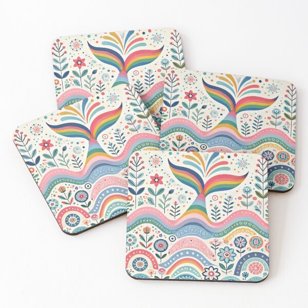 Item preview, Scandinavian Folk Art Rainbow Animals - Cute Colourful Whale Tail by heidiannemorris designed and sold by FOLK ART FUSION by heidiannemorris.