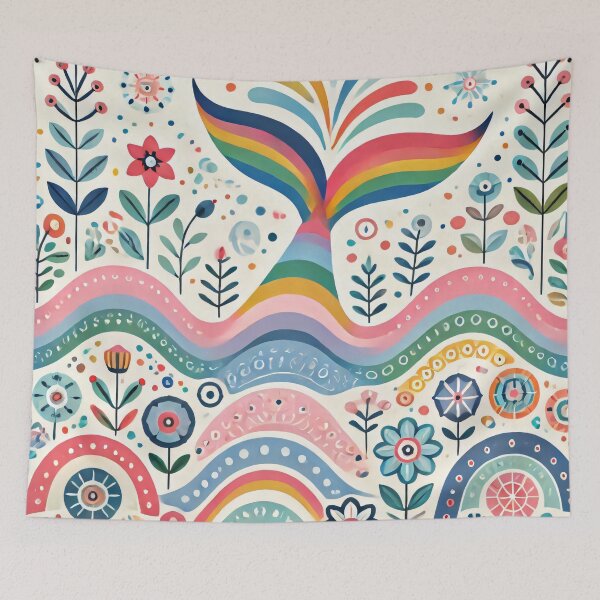 Item preview, Scandinavian Folk Art Rainbow Animals - Cute Colourful Whale Tail by heidiannemorris designed and sold by FOLK ART FUSION by heidiannemorris.