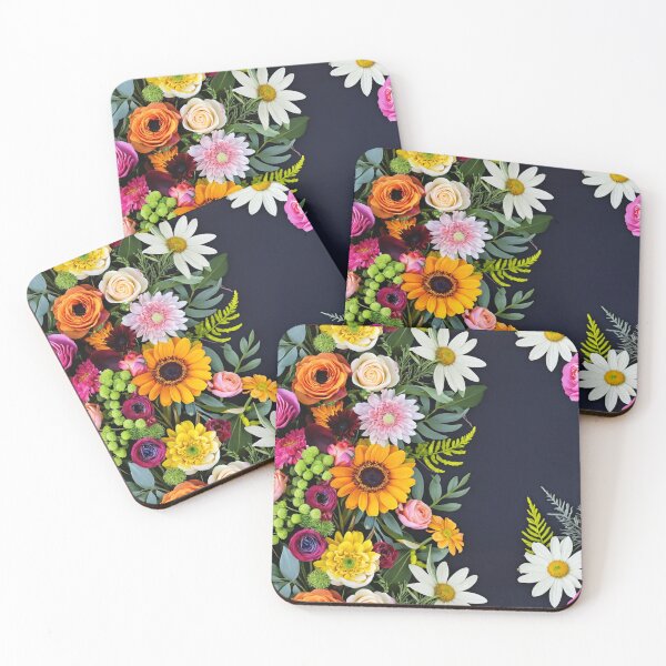 Item preview, Bright and colorful floral arrangement with various blooms and foliage on a dark background designed and sold by Giuseppe Cammino.