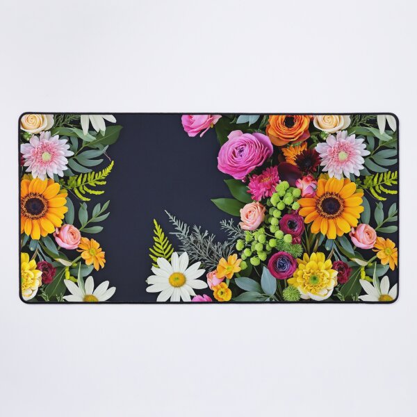 Item preview, Bright and colorful floral arrangement with various blooms and foliage on a dark background designed and sold by Giuseppe Cammino.