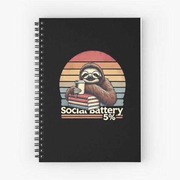Item preview, Social Battery 5% – sloth, books, coffee, retro style designed and sold by KarmeLoveArt.