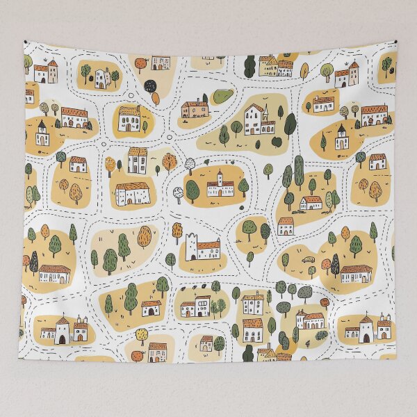 Item preview, Village street Map. Small Town house roads trees landscape  designed and sold by Milatoo.