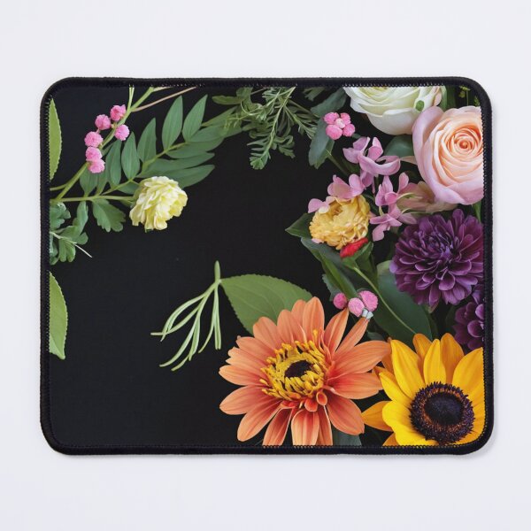 Item preview, Bright and colorful floral arrangement with various blooms and foliage on a dark background designed and sold by Giuseppe Cammino.