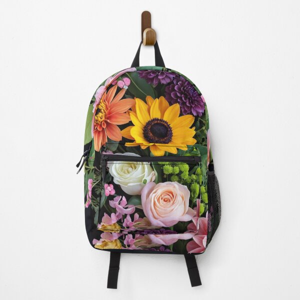 Item preview, Bright and colorful floral arrangement with various blooms and foliage on a dark background designed and sold by Giuseppe Cammino.