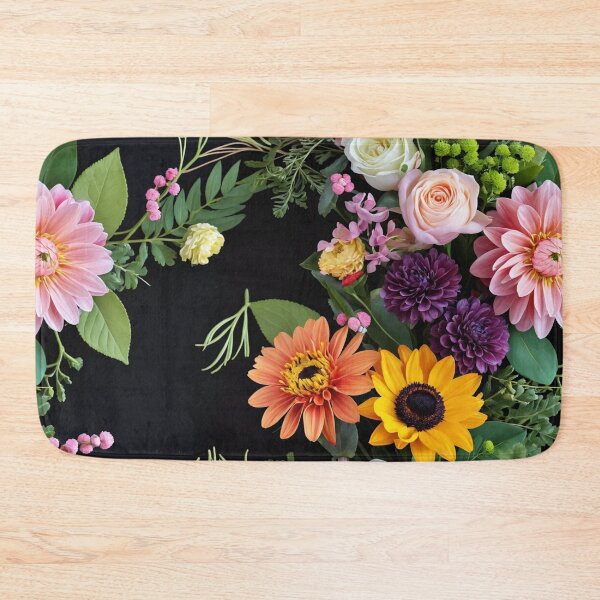 Item preview, Bright and colorful floral arrangement with various blooms and foliage on a dark background designed and sold by Giuseppe Cammino.