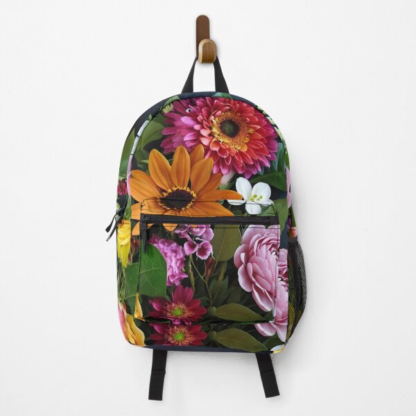 Item preview, Bright and colorful floral arrangement with various blooms and foliage on a dark background designed and sold by Giuseppe Cammino.