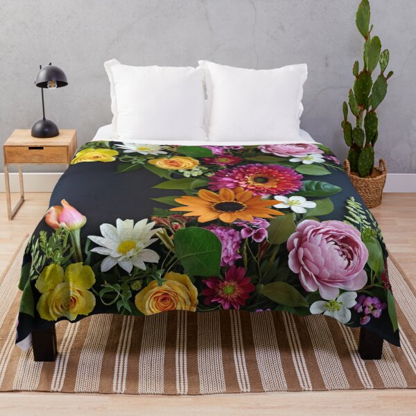 Item preview, Bright and colorful floral arrangement with various blooms and foliage on a dark background designed and sold by Giuseppe Cammino.