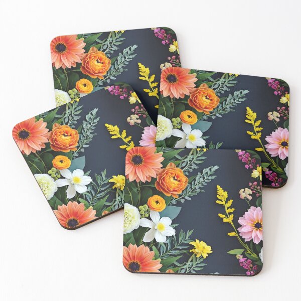 Item preview, Bright and colorful floral arrangement with various blooms and foliage on a dark background designed and sold by Giuseppe Cammino.