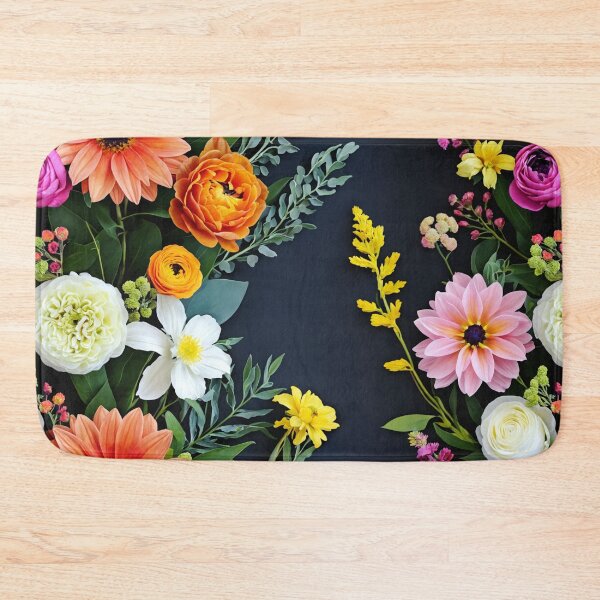 Item preview, Bright and colorful floral arrangement with various blooms and foliage on a dark background designed and sold by Giuseppe Cammino.