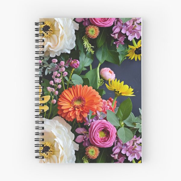 Item preview, Bright and colorful floral arrangement with various blooms and foliage on a dark background designed and sold by Giuseppe Cammino.