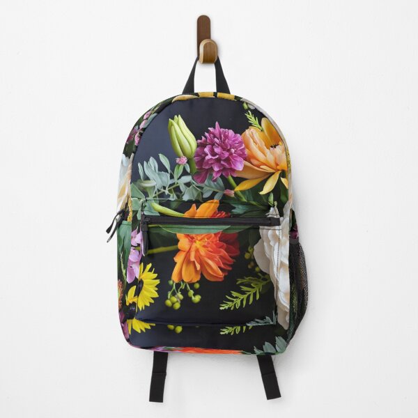 Item preview, Bright and colorful floral arrangement with various blooms and foliage on a dark background designed and sold by Giuseppe Cammino.