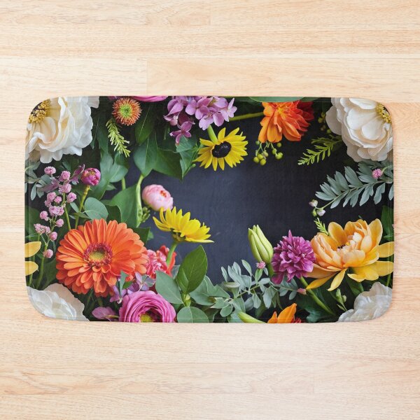 Item preview, Bright and colorful floral arrangement with various blooms and foliage on a dark background designed and sold by Giuseppe Cammino.