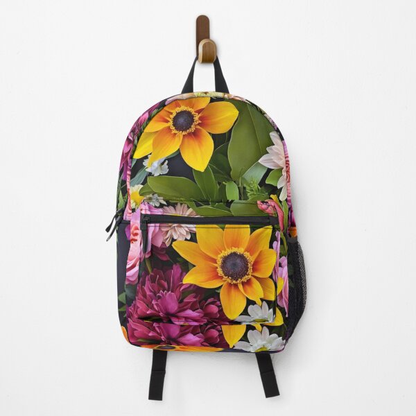 Item preview, Bright and colorful floral arrangement with various blooms and foliage on a dark background designed and sold by Giuseppe Cammino.