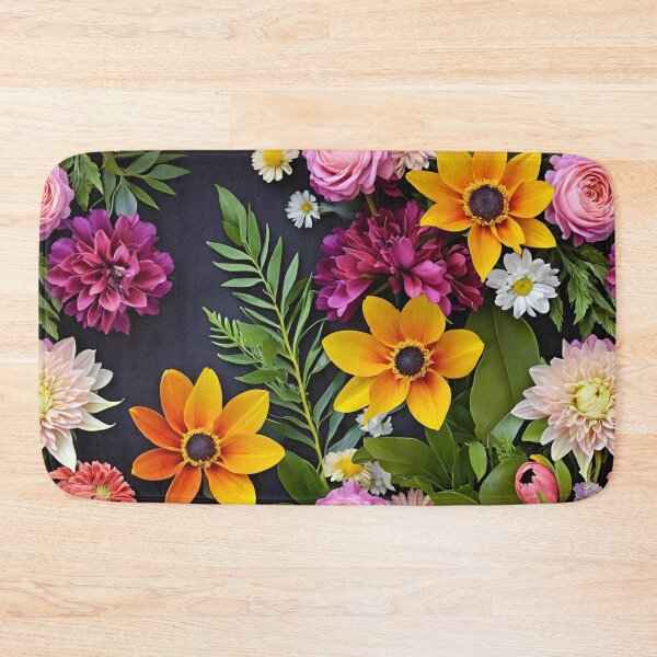Item preview, Bright and colorful floral arrangement with various blooms and foliage on a dark background designed and sold by Giuseppe Cammino.