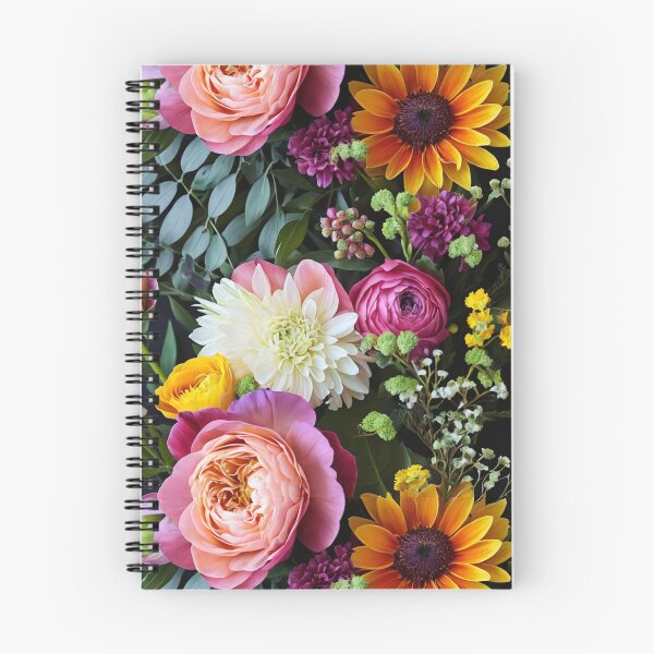 Item preview, Bright and colorful floral arrangement with various blooms and foliage on a dark background designed and sold by Giuseppe Cammino.