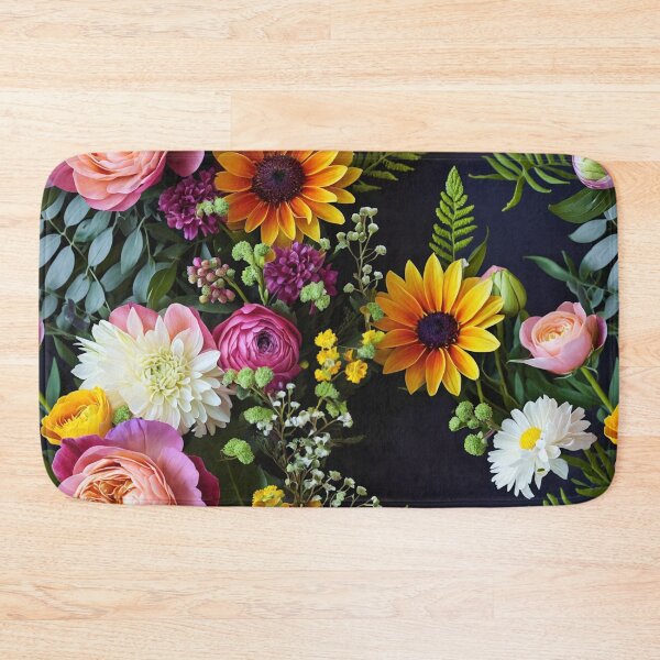 Item preview, Bright and colorful floral arrangement with various blooms and foliage on a dark background designed and sold by Giuseppe Cammino.