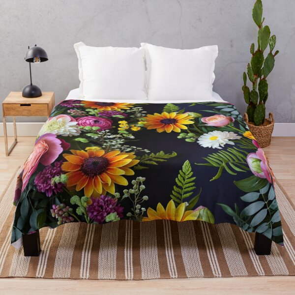 Item preview, Bright and colorful floral arrangement with various blooms and foliage on a dark background designed and sold by Giuseppe Cammino.