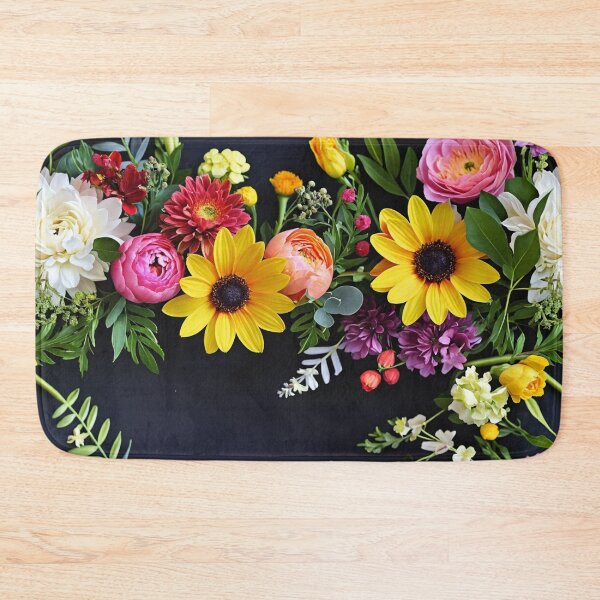 Item preview, Bright and colorful floral arrangement with various blooms and foliage on a dark background designed and sold by Giuseppe Cammino.