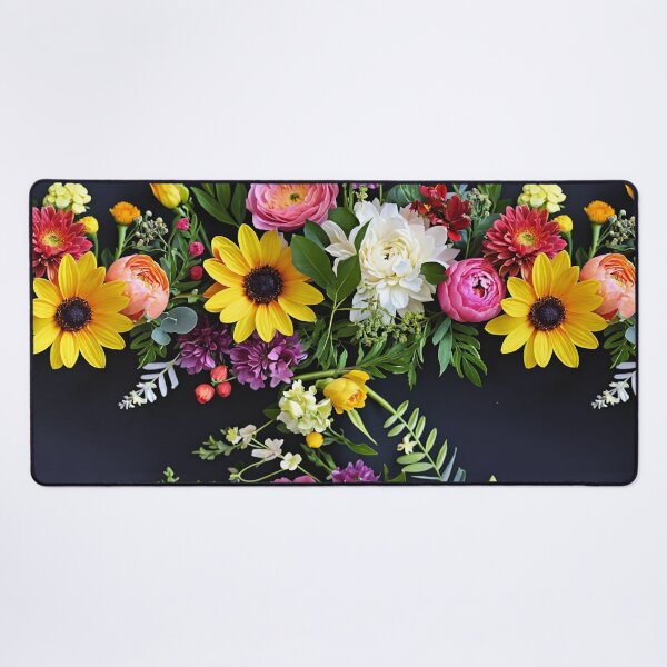 Item preview, Bright and colorful floral arrangement with various blooms and foliage on a dark background designed and sold by Giuseppe Cammino.