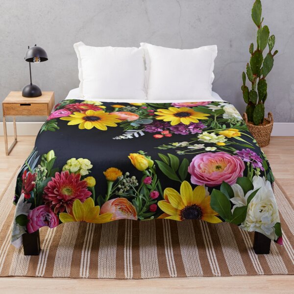 Item preview, Bright and colorful floral arrangement with various blooms and foliage on a dark background designed and sold by Giuseppe Cammino.