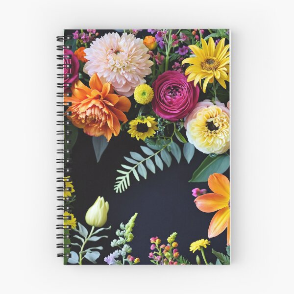 Item preview, Bright and colorful floral arrangement with various blooms and foliage on a dark background designed and sold by Giuseppe Cammino.