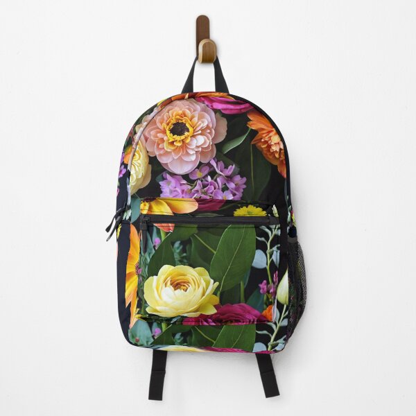 Item preview, Bright and colorful floral arrangement with various blooms and foliage on a dark background designed and sold by Giuseppe Cammino.