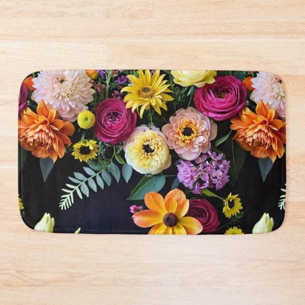 Item preview, Bright and colorful floral arrangement with various blooms and foliage on a dark background designed and sold by Giuseppe Cammino.