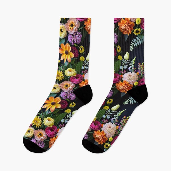Item preview, Bright and colorful floral arrangement with various blooms and foliage on a dark background designed and sold by Giuseppe Cammino.