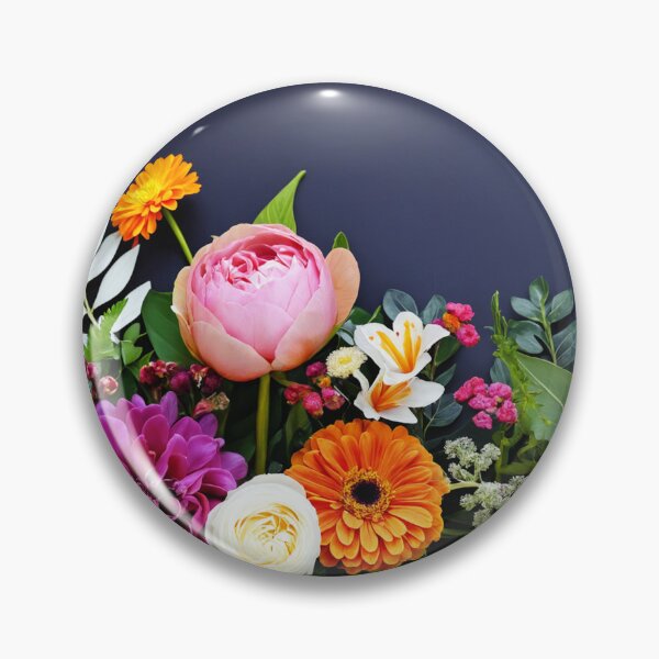 Item preview, Bright and colorful floral arrangement with various blooms and foliage on a dark background designed and sold by Giuseppe Cammino.