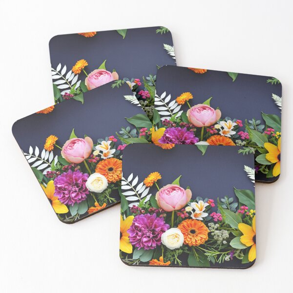 Item preview, Bright and colorful floral arrangement with various blooms and foliage on a dark background designed and sold by Giuseppe Cammino.