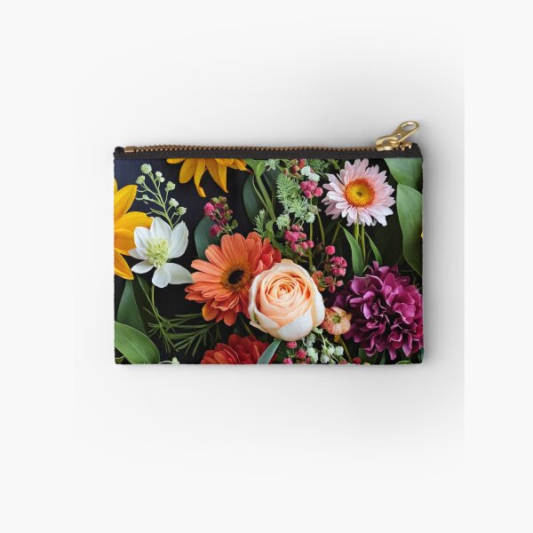 Item preview, Bright and colorful floral arrangement with various blooms and foliage on a dark background designed and sold by Giuseppe Cammino.