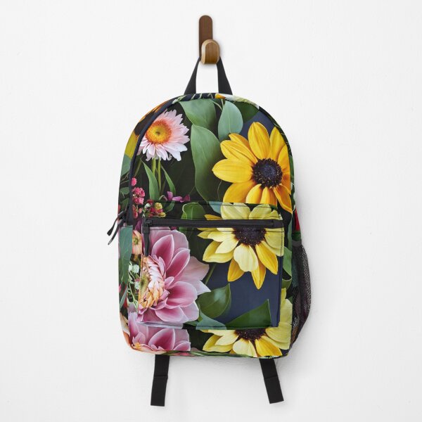 Item preview, Bright and colorful floral arrangement with various blooms and foliage on a dark background designed and sold by Giuseppe Cammino.