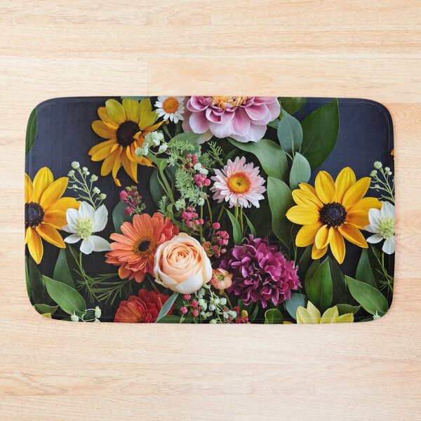 Item preview, Bright and colorful floral arrangement with various blooms and foliage on a dark background designed and sold by Giuseppe Cammino.