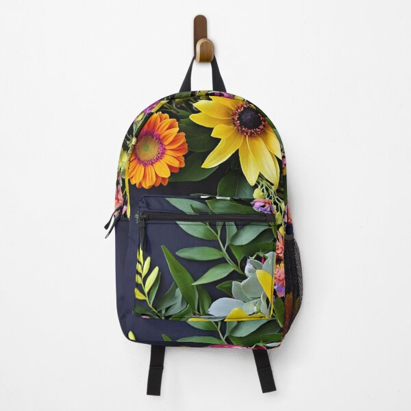Item preview, Bright and colorful floral arrangement with various blooms and foliage on a dark background designed and sold by Giuseppe Cammino.
