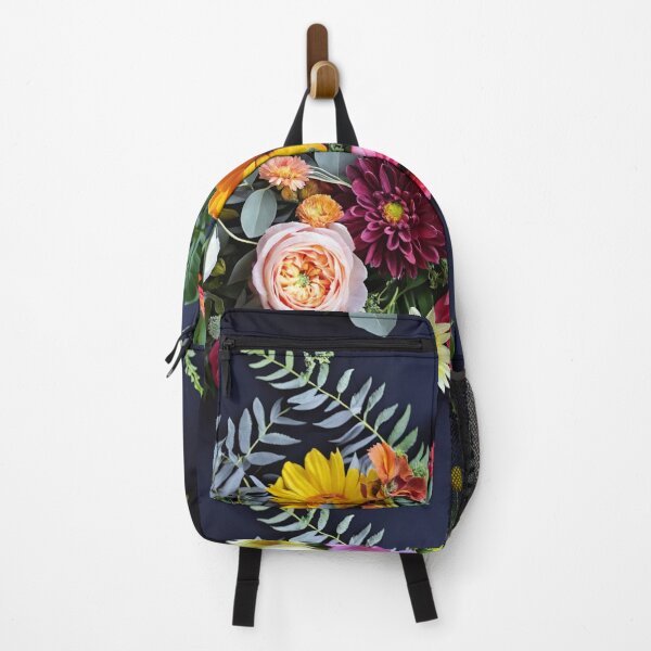 Item preview, Bright and colorful floral arrangement with various blooms and foliage on a dark background designed and sold by Giuseppe Cammino.