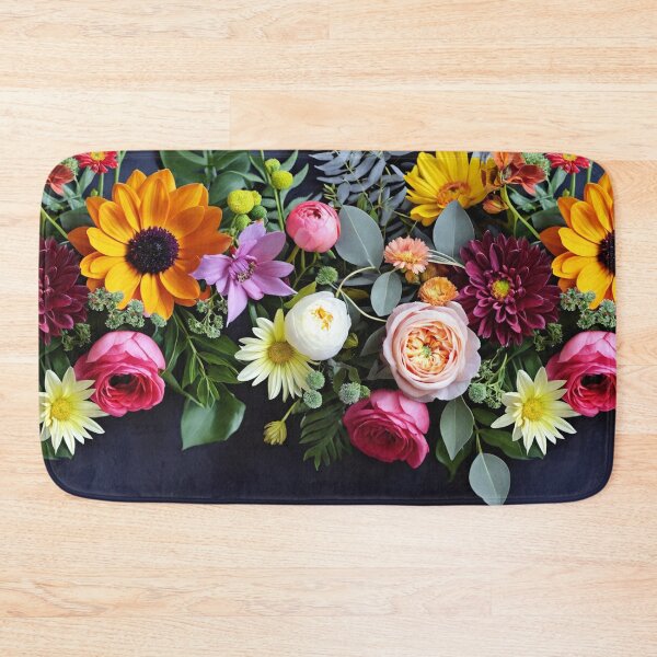 Item preview, Bright and colorful floral arrangement with various blooms and foliage on a dark background designed and sold by Giuseppe Cammino.