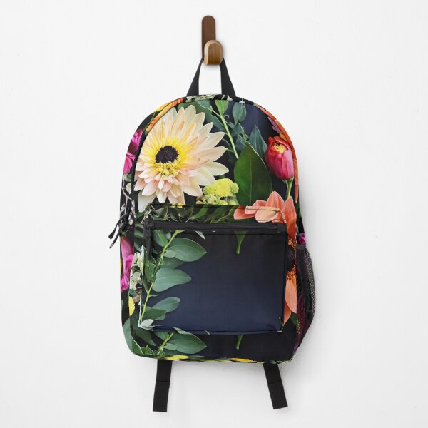 Item preview, Bright and colorful floral arrangement with various blooms and foliage on a dark background designed and sold by Giuseppe Cammino.