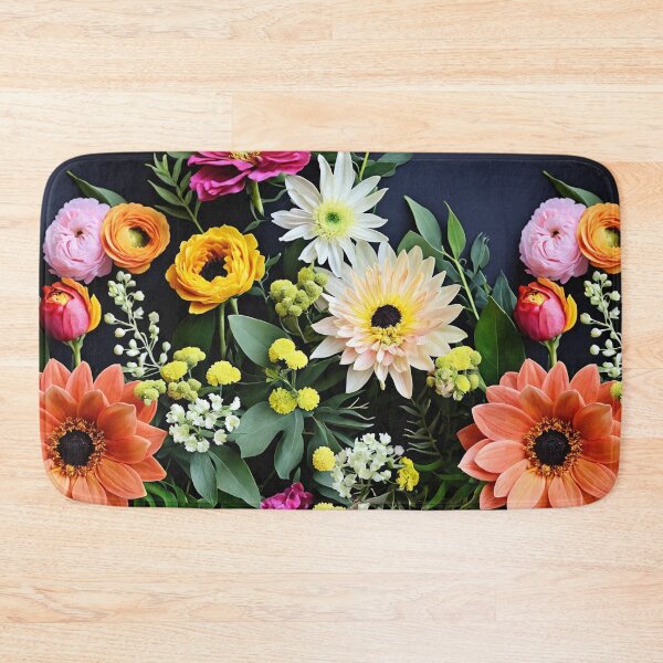 Item preview, Bright and colorful floral arrangement with various blooms and foliage on a dark background designed and sold by Giuseppe Cammino.