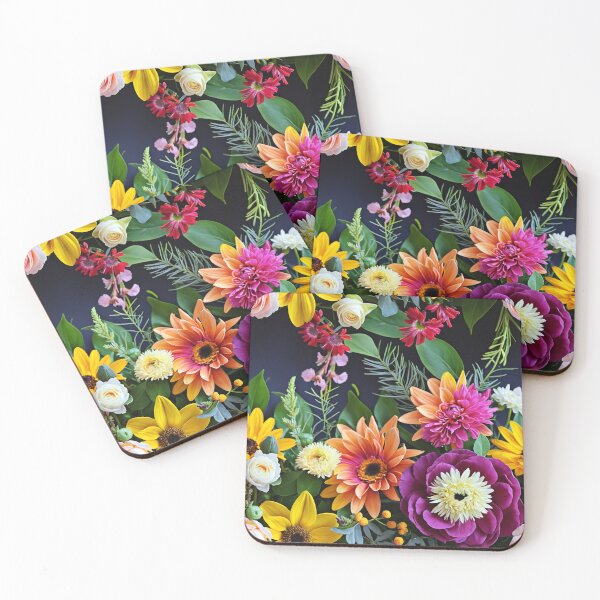 Item preview, Bright and colorful floral arrangement with various blooms and foliage on a dark background designed and sold by Giuseppe Cammino.