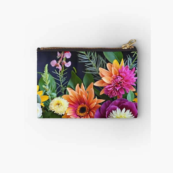 Item preview, Bright and colorful floral arrangement with various blooms and foliage on a dark background designed and sold by Giuseppe Cammino.