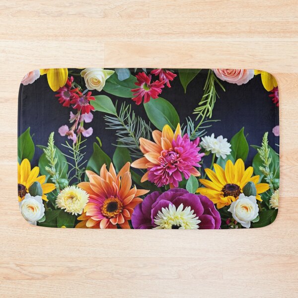 Item preview, Bright and colorful floral arrangement with various blooms and foliage on a dark background designed and sold by Giuseppe Cammino.
