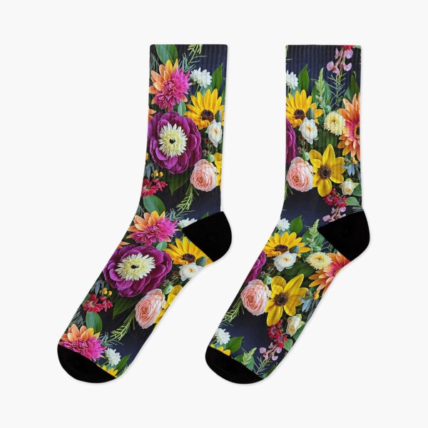 Item preview, Bright and colorful floral arrangement with various blooms and foliage on a dark background designed and sold by Giuseppe Cammino.