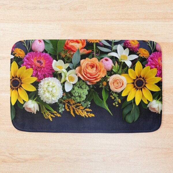 Item preview, Bright and colorful floral arrangement with various blooms and foliage on a dark background designed and sold by Giuseppe Cammino.