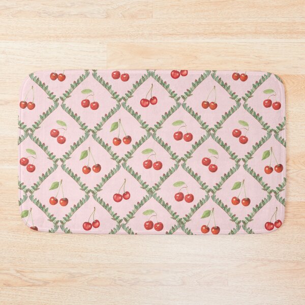 Item preview, Pretty vintage cherries and green leaves trellis pattern - cream red green designed and sold by Bloomery Decor.