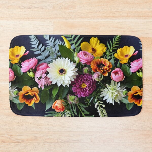 Item preview, Bright and colorful floral arrangement with various blooms and foliage on a dark background designed and sold by Giuseppe Cammino.