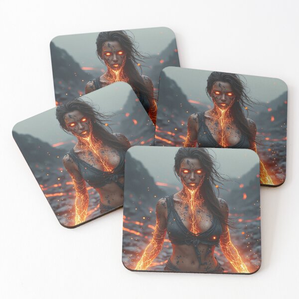 Item preview, In a barren, volcanic landscape, a fierce woman stands amidst jagged black rocks designed and sold by Giuseppe Cammino.